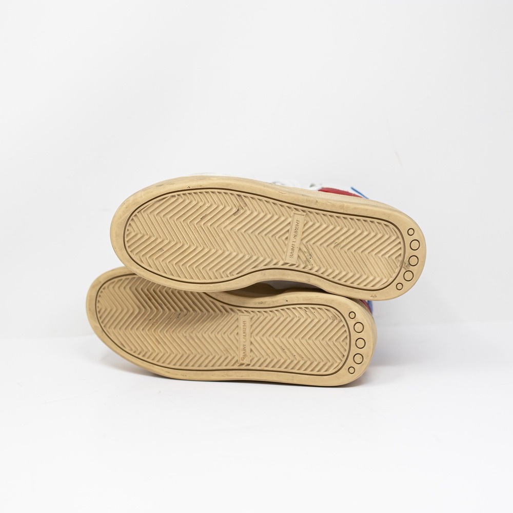 Saint Laurent Paris Mid Top Suede Leather Canvas Multi Printed Sneaker Shoes - Picture 4 of 4